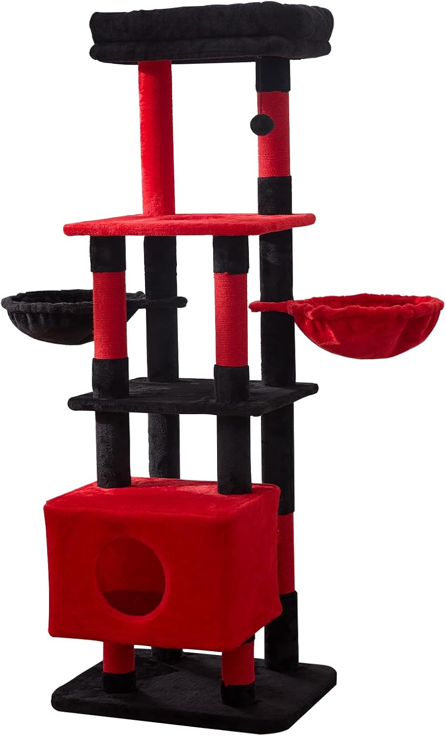 Gardner Pet 65in Heavy Duty Cat Tree Tower for Large Cats, Multi-Level Cat Furniture with Replaceable Sisal Scratching Post, Hammock | Extra-Large Platform & Condo (Black Red, Basic φ:2.84")