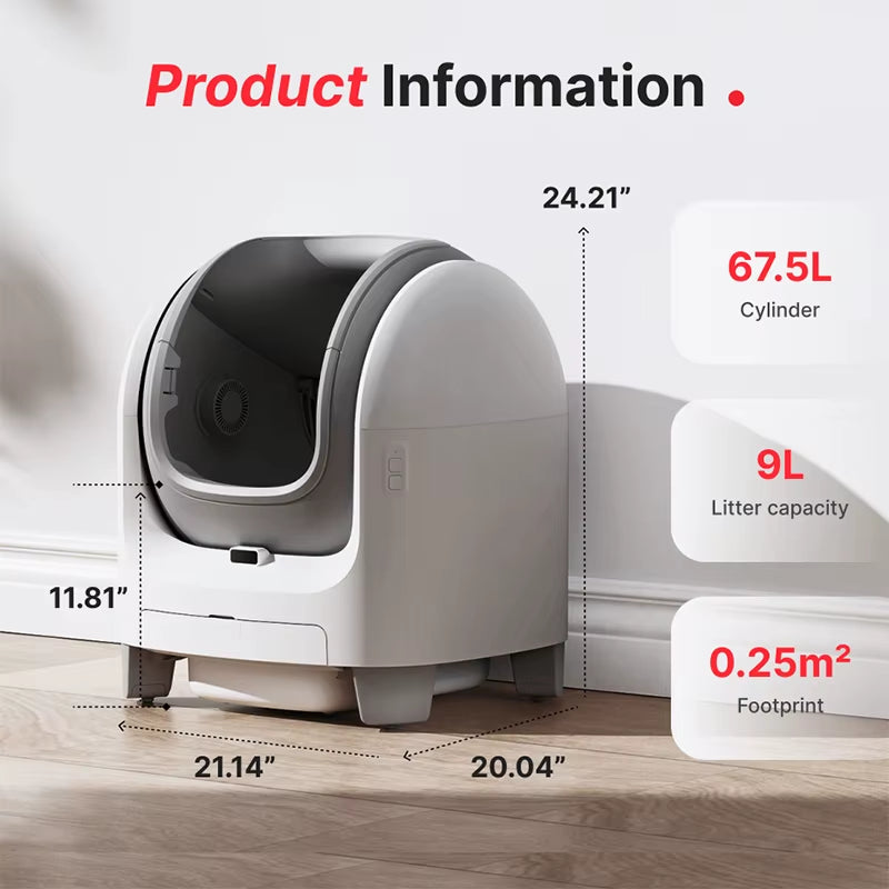 Intelligent Automatic Cat Litter Pan Extra Large Open Litter Pan Splash-Proof Electric Scooper Cat Sensor 9L