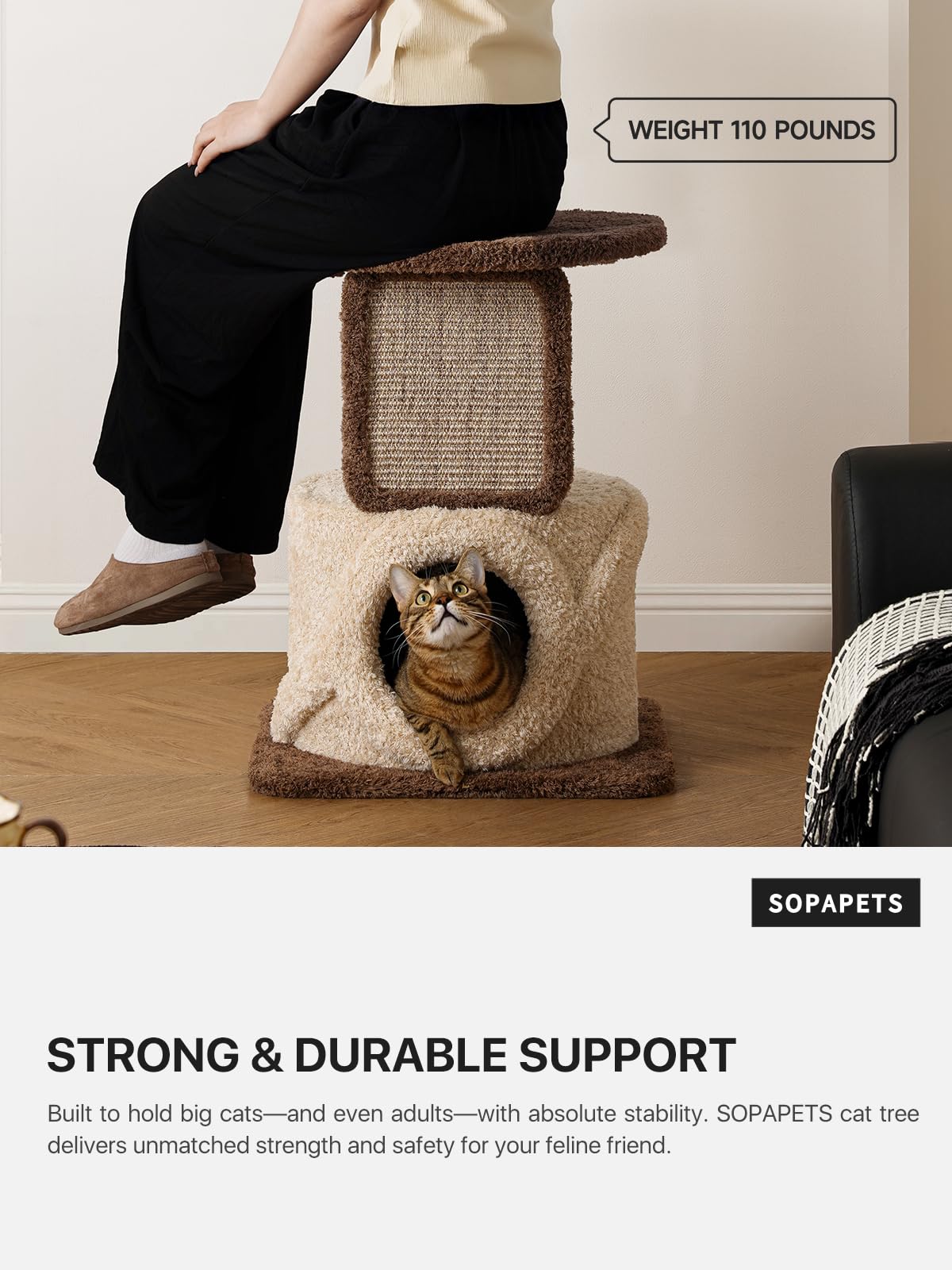 40 Inch Tall Modern Solid Wood Cat Tree Tower for Indoor Cats Large Adult, Sturdy Heavy - Duty Cat Condo with Scratching Post, Perch, Scratcher, Platform, Cozy Hideaway - Novusyes