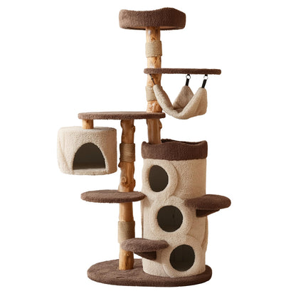40 Inch Tall Modern Solid Wood Cat Tree Tower for Indoor Cats Large Adult, Sturdy Heavy - Duty Cat Condo with Scratching Post, Perch, Scratcher, Platform, Cozy Hideaway - Novusyes