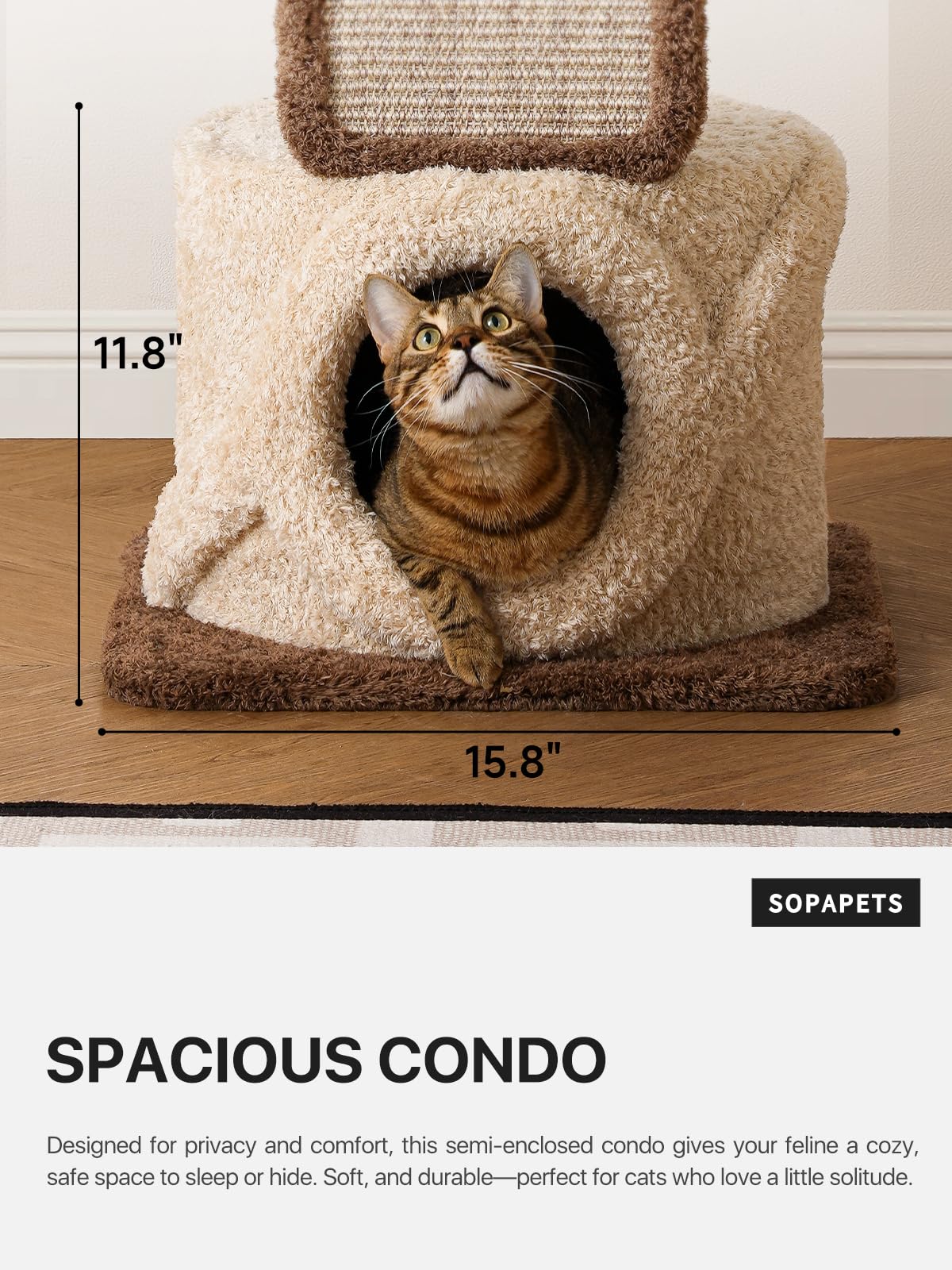 40 Inch Tall Modern Solid Wood Cat Tree Tower for Indoor Cats Large Adult, Sturdy Heavy - Duty Cat Condo with Scratching Post, Perch, Scratcher, Platform, Cozy Hideaway - Novusyes