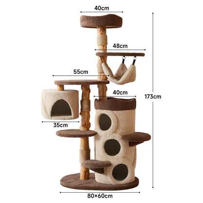 40 Inch Tall Modern Solid Wood Cat Tree Tower for Indoor Cats Large Adult, Sturdy Heavy - Duty Cat Condo with Scratching Post, Perch, Scratcher, Platform, Cozy Hideaway - Novusyes