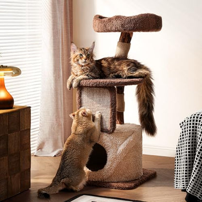 40 Inch Tall Modern Solid Wood Cat Tree Tower for Indoor Cats Large Adult, Sturdy Heavy - Duty Cat Condo with Scratching Post, Perch, Scratcher, Platform, Cozy Hideaway - Novusyes