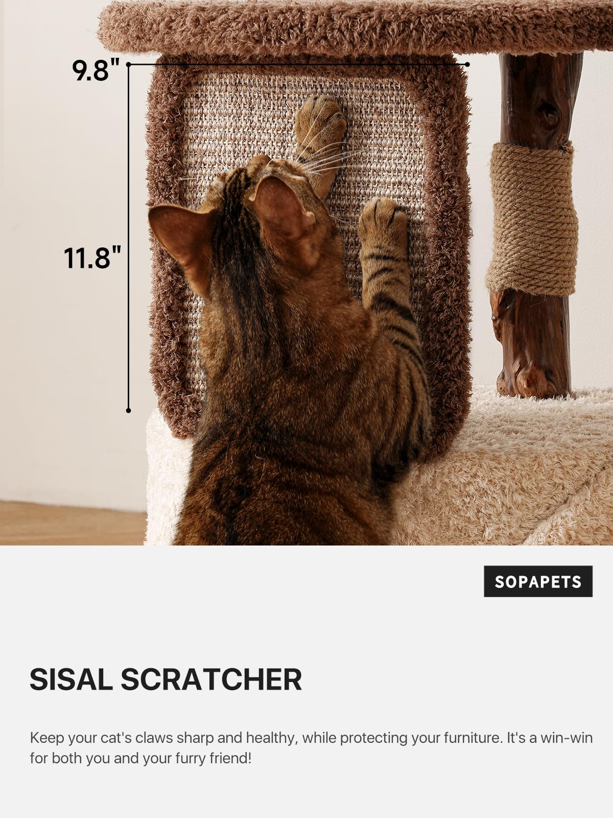 40 Inch Tall Modern Solid Wood Cat Tree Tower for Indoor Cats Large Adult, Sturdy Heavy - Duty Cat Condo with Scratching Post, Perch, Scratcher, Platform, Cozy Hideaway - Novusyes