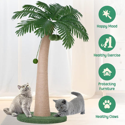 43 Inches Tall Cat Scratching Post for Large Cat, Coconut Tree Shaped Sisal Scratcher - Novusyes