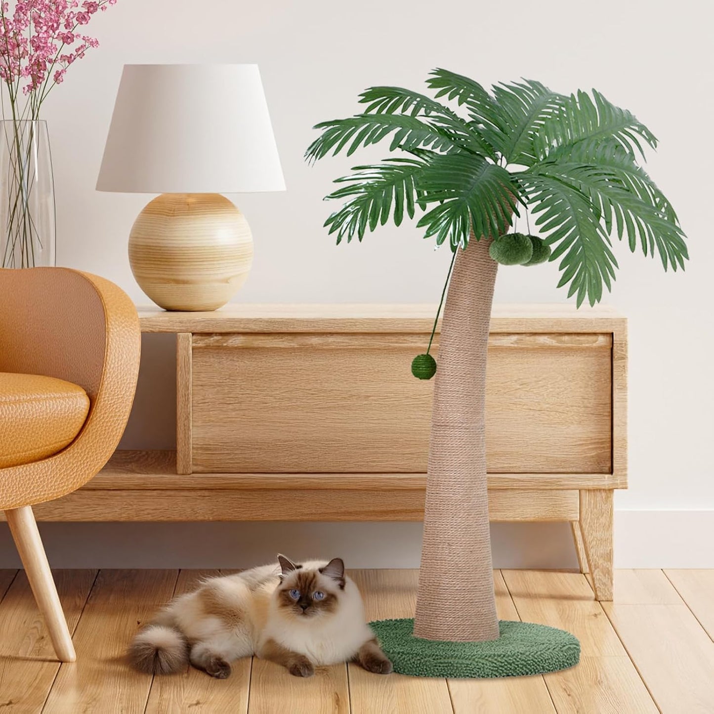 43 Inches Tall Cat Scratching Post for Large Cat, Coconut Tree Shaped Sisal Scratcher - Novusyes