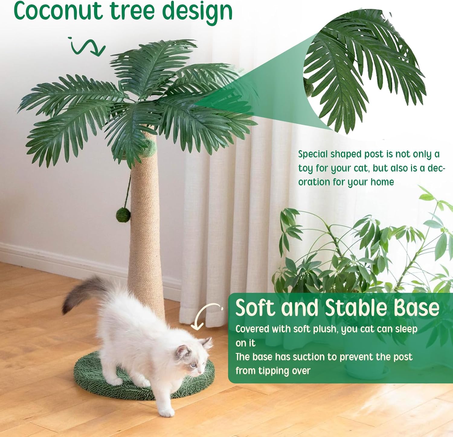 43 Inches Tall Cat Scratching Post for Large Cat, Coconut Tree Shaped Sisal Scratcher - Novusyes