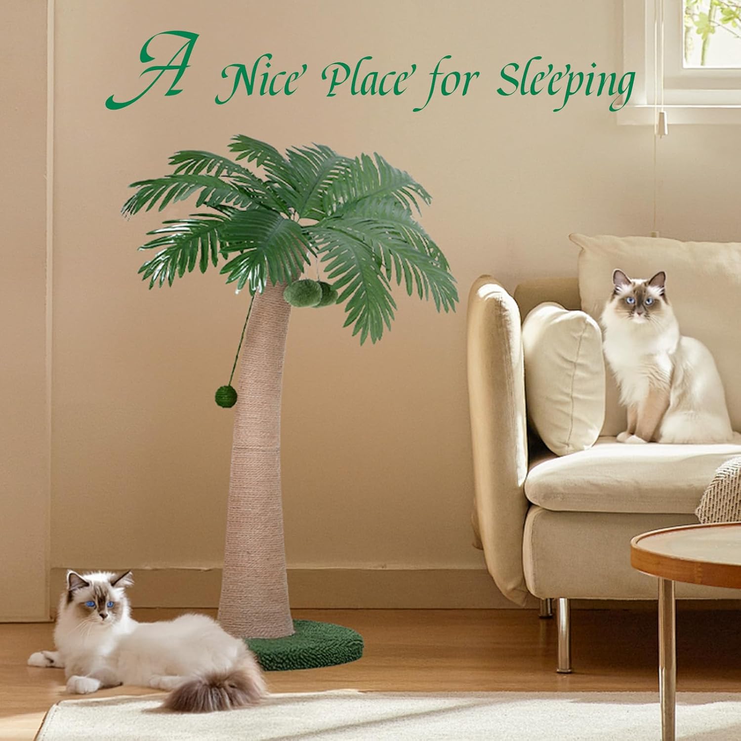43 Inches Tall Cat Scratching Post for Large Cat, Coconut Tree Shaped Sisal Scratcher - Novusyes