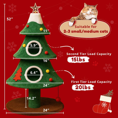 55" Christmas Cat Tree with 3 Cozy Houses - Novusyes