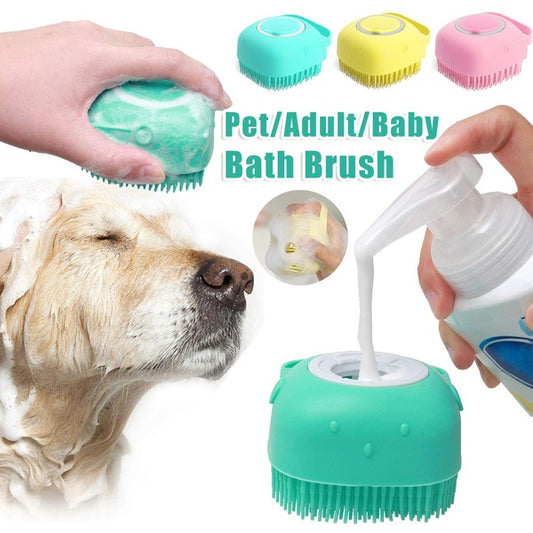 Silicone Dog & Cat Bath Brush – Grooming & Shampoo Gloves