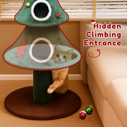 LUCKLIFE 55" Christmas Cat Tree with 3 Cozy Houses Indoor Holiday Pet Tower with Anti-Tip Kit and Toy Balls,Decoration Climbing Furniture for Cats to Play and Sleep