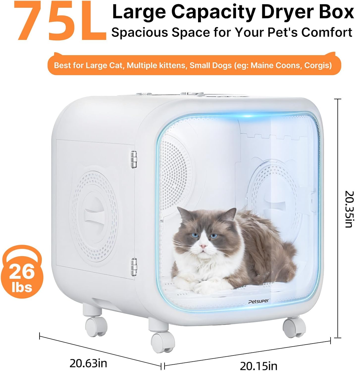 Automatic Pet Dryer Box 75L – Smart, Ultra-Quiet & Safe Drying for Cats & Small Dogs