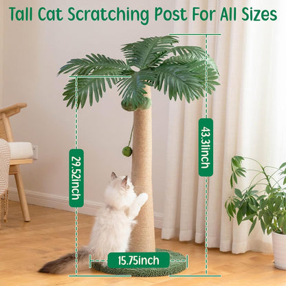 43 Inches Tall Cat Scratching Post for Large Cat, Coconut Tree Shaped Sisal Scratcher