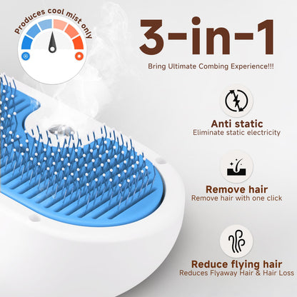 3-in-1 comb with features for anti-static, hair removal, and reducing flying hair on a white background.