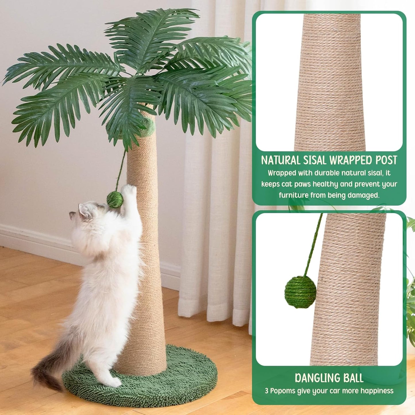43 Inches Tall Cat Scratching Post for Large Cat, Coconut Tree Shaped Sisal Scratcher