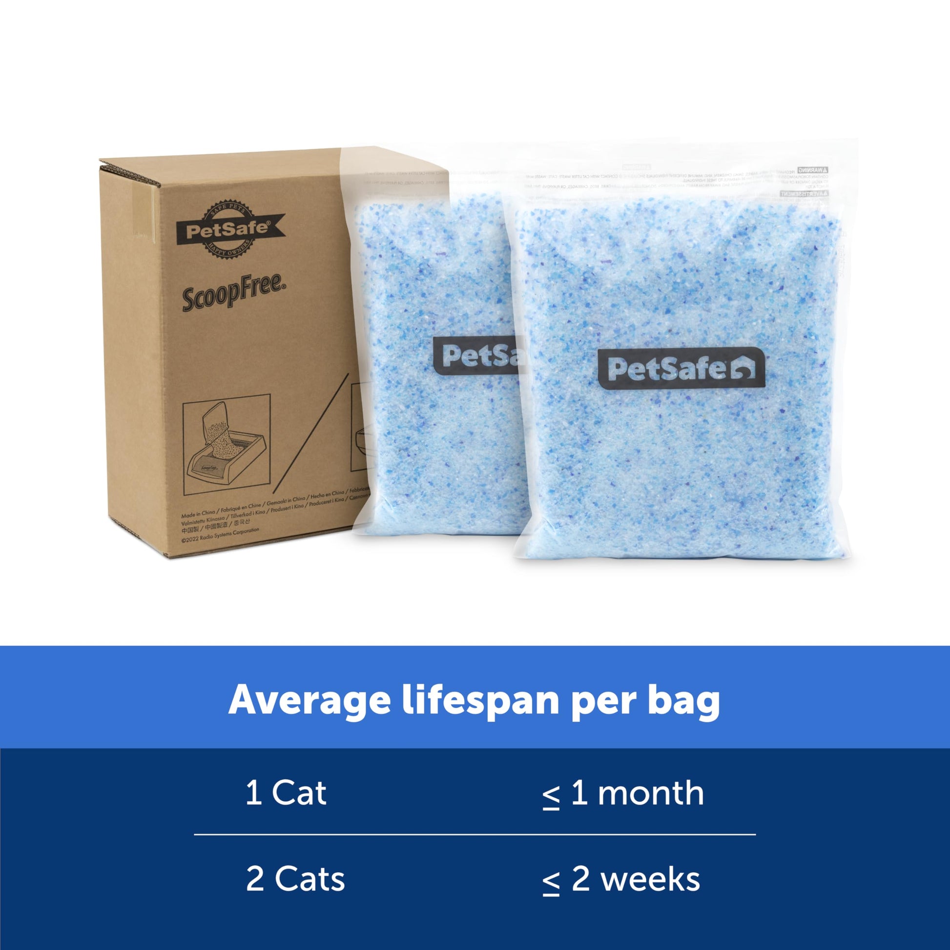PetSafe ScoopFree Crystal Cat Litter Refill – Fresh Scent, 2-pack with blue silica crystals.