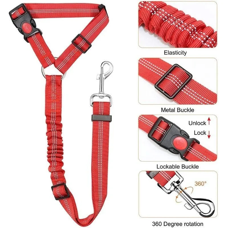 Dog Car Seat Belt – Adjustable Pet Safety Tether for Vehicle Travel & Harness Use