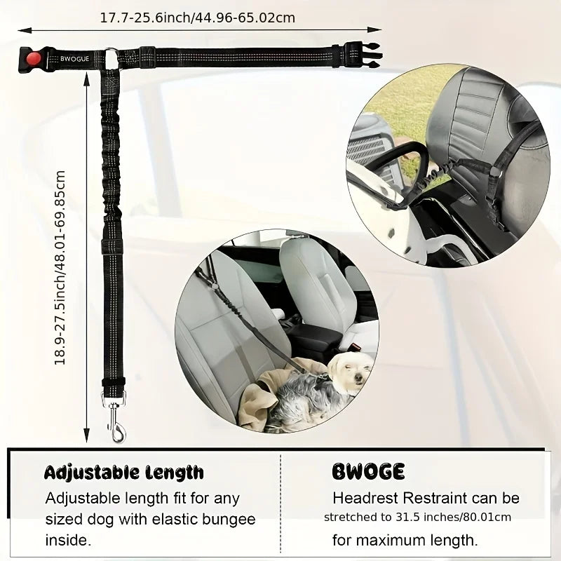 Dog Car Seat Belt – Adjustable Pet Safety Tether for Vehicle Travel & Harness Use