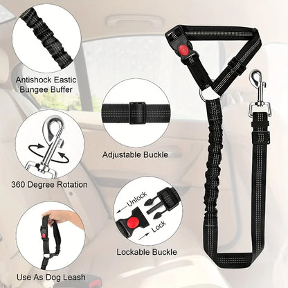 Dog Car Seat Belt – Adjustable Pet Safety Tether for Vehicle Travel & Harness Use