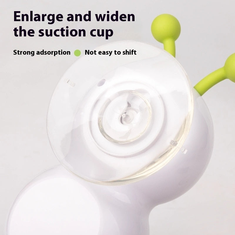 Close-up of a white suction cup with green arm on a light gray background