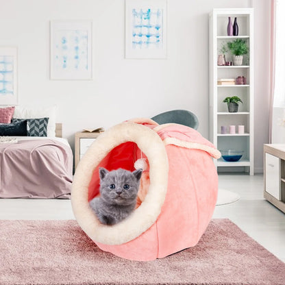 Luxury Cat Cave Bed with Cushion for Small to Medium Indoor Cats and Dogs - Pink