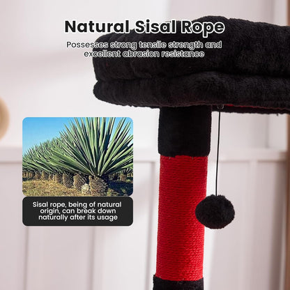 Gardner Pet 65in Heavy Duty Cat Tree Tower for Large Cats, Multi - Level Cat Furniture with Replaceable Sisal Scratching Post, Hammock | Extra - Large Platform & Condo (Black Red, Basic φ:2.84") - Novusyes