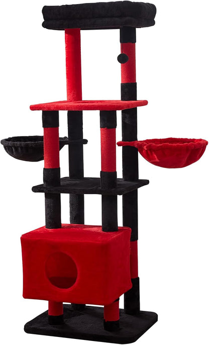 Gardner Pet 65in Heavy Duty Cat Tree Tower for Large Cats, Multi - Level Cat Furniture with Replaceable Sisal Scratching Post, Hammock | Extra - Large Platform & Condo (Black Red, Basic φ:2.84") - Novusyes