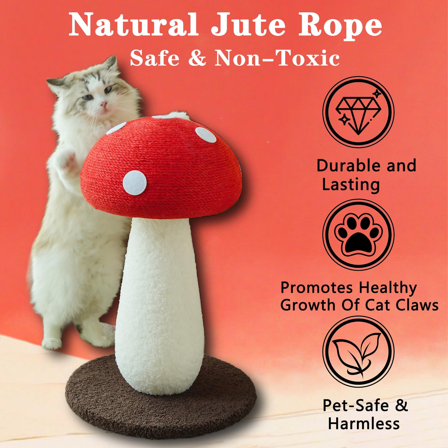 Mushroom Cat Scratcher – Cute Sisal Rope Scratching Post for Cats - Novusyes