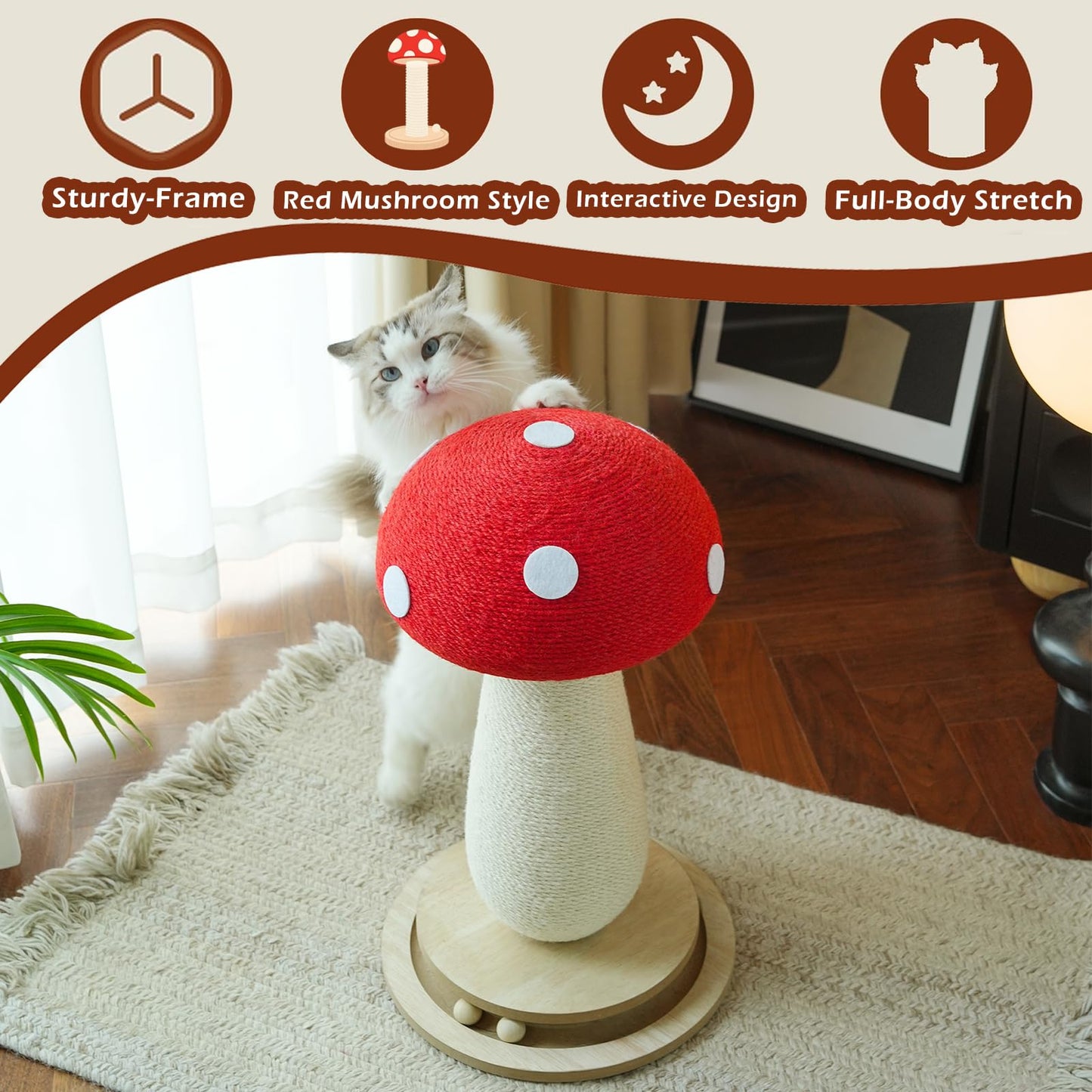 Mushroom Cat Scratcher – Cute Sisal Rope Scratching Post for Cats - Novusyes