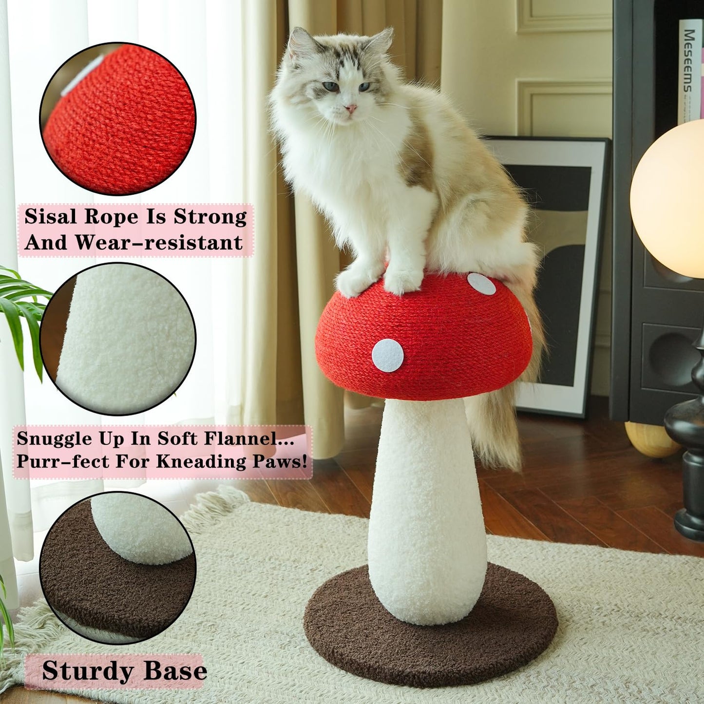 Mushroom Cat Scratcher – Cute Sisal Rope Scratching Post for Cats - Novusyes
