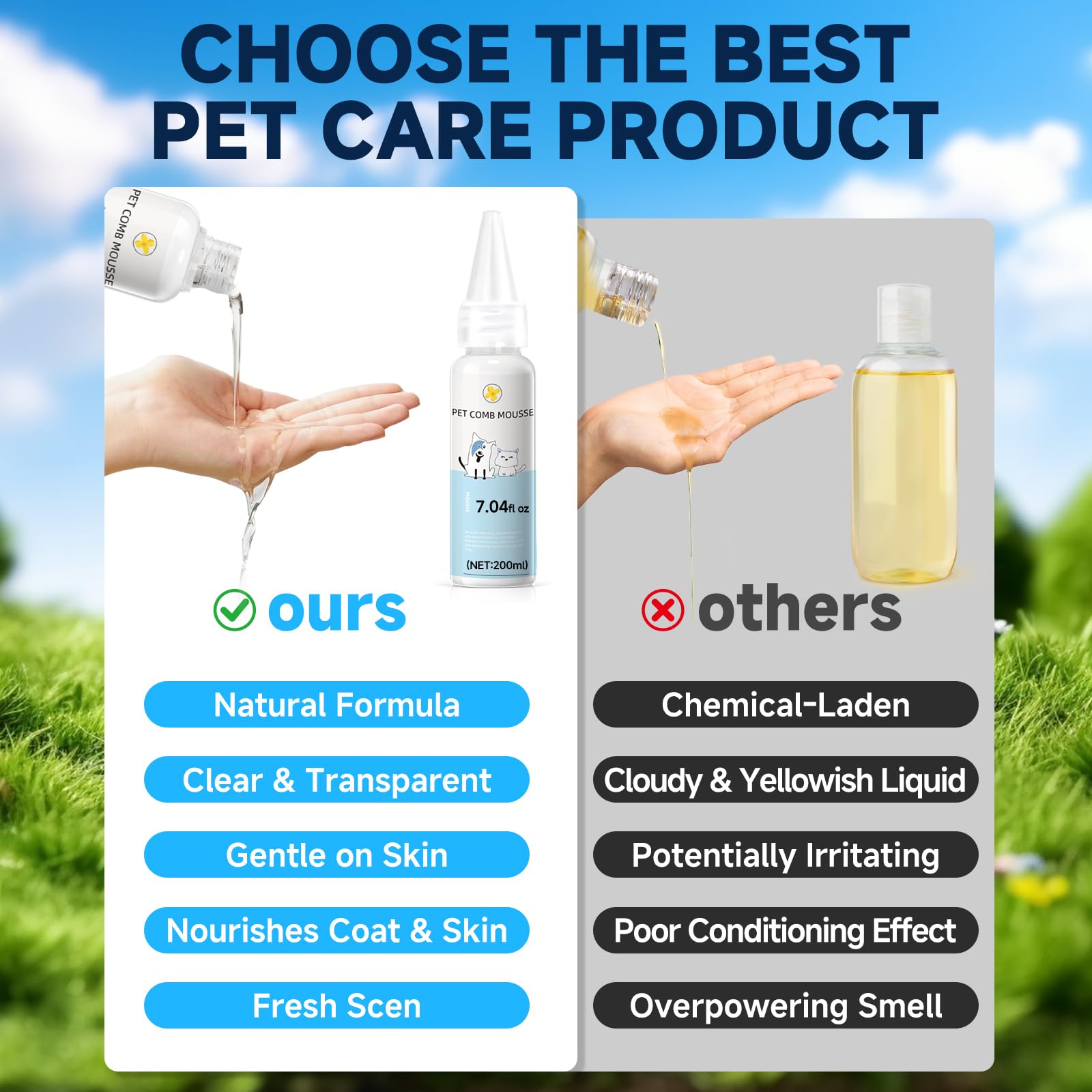 Pet Steam Brush for Dog & Cat - 3 - in - 1 Steam Grooming Brush for Shedding & Hair Removal - Self Cleaning Spray Comb with Mist for Long Haired Pets - Includes 1*Waterless Shampoo, Blue - Novusyes