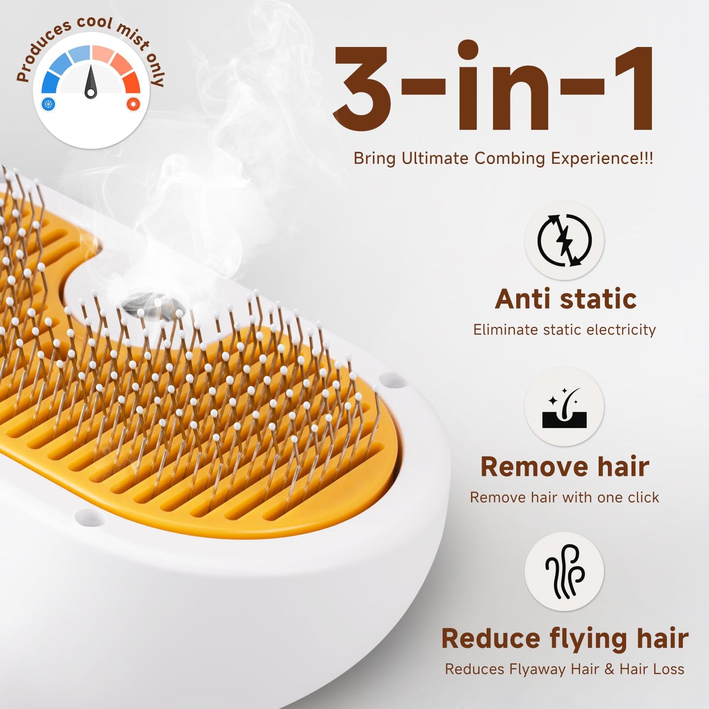 Pet Steam Brush for Dog & Cat - 3 - in - 1 Steam Grooming Brush for Shedding & Hair Removal - Self Cleaning Spray Comb with Mist for Long Haired Pets - Includes 1*Waterless Shampoo, Blue - Novusyes