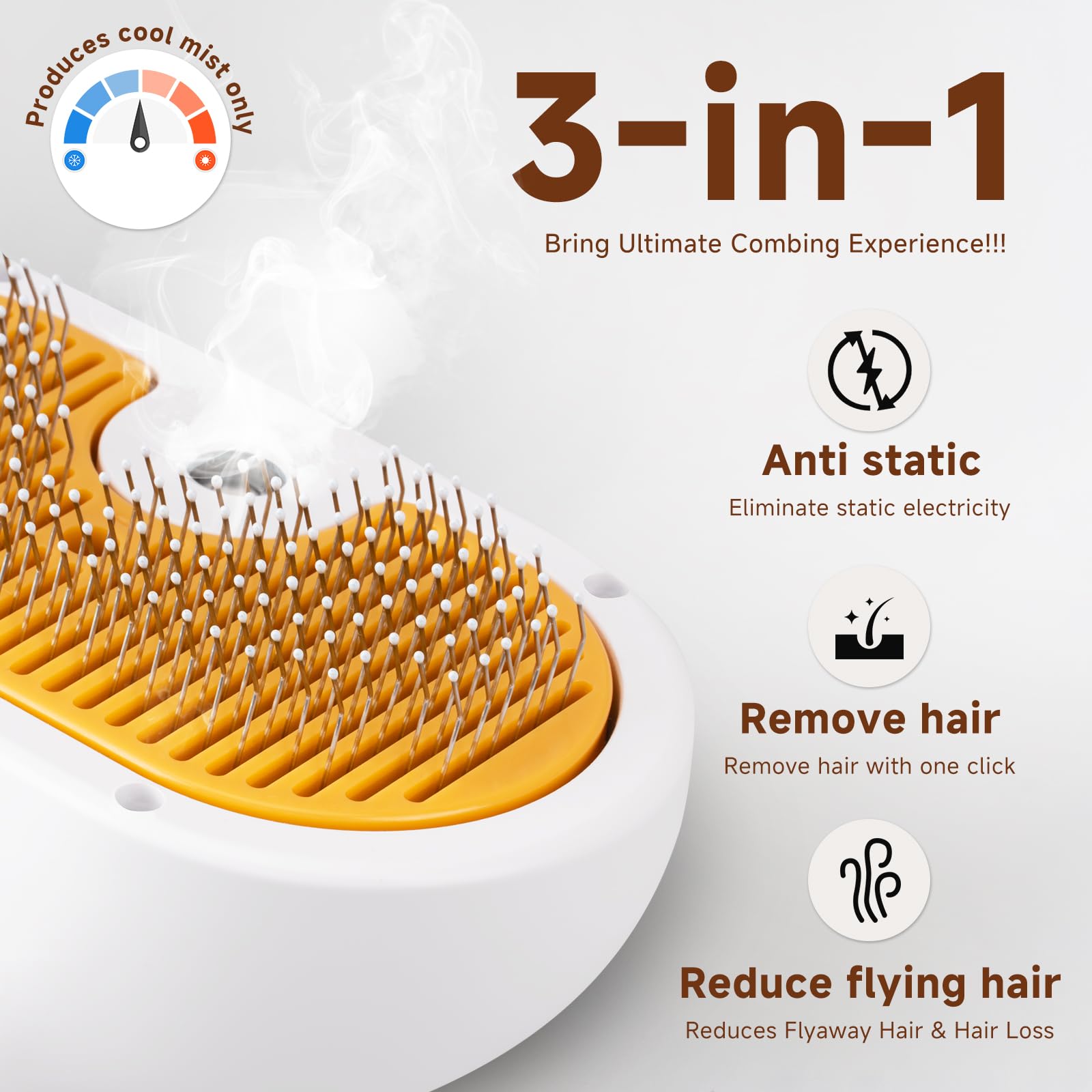 Pet Steam Brush for Dog & Cat - 3 - in - 1 Steam Grooming Brush for Shedding & Hair Removal - Self Cleaning Spray Comb with Mist for Long Haired Pets - Includes 1*Waterless Shampoo, Blue - Novusyes