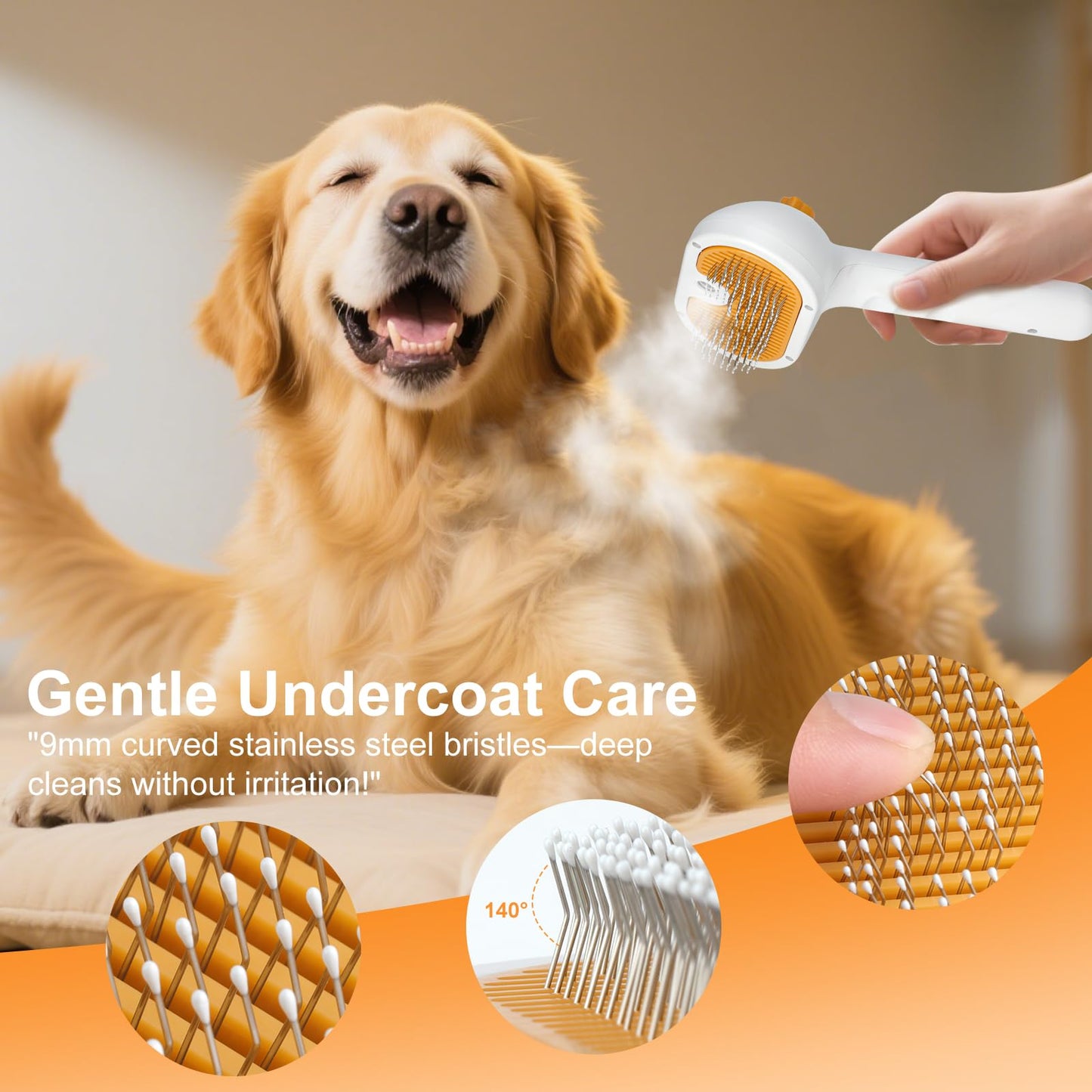 Pet Steam Brush for Dog & Cat - 3 - in - 1 Steam Grooming Brush for Shedding & Hair Removal - Self Cleaning Spray Comb with Mist for Long Haired Pets - Includes 1*Waterless Shampoo, Blue - Novusyes