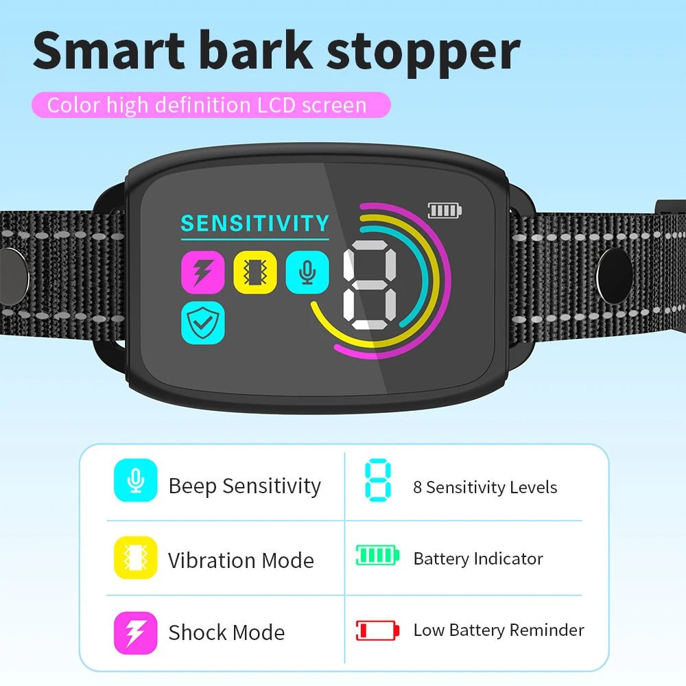 Smart Automatic Anti Barking Dog Collar Rechargeable Bark Stopper Stop Barking HD Digital Display IP67 Waterproof Collar For Dogs Pet Products - Novusyes
