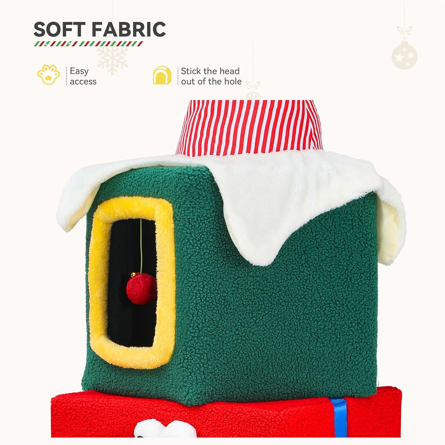 YITAHOME 60" Christmas - Themed Cat Tower with 3 Semi - Enclosed Cat Houses, Indoor Cat Tree with Cat Condos, Cute Cat Tree with Plush Ball, Christmas Tree Cat House - Novusyes